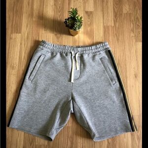 The Kooples Sport Shorts Mens LRG Gray Yellow Strip Down Side Drawstring Waist